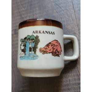 Arkansas Coffee Mug‎ Souvenir Waterfall Hog Brown Glazed Rim Collectible